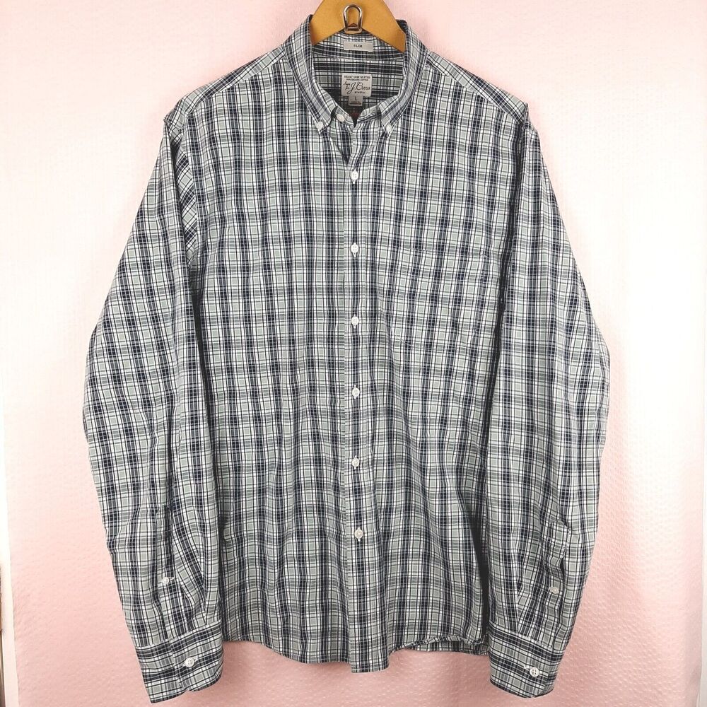 J. Crew Secret Wash Men Slim Fit Button Down Shirt Organic Cotton Stretch Size L